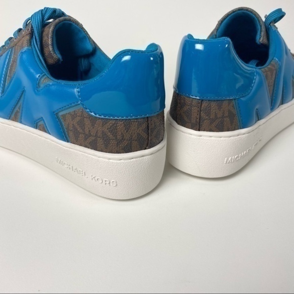 Michael Kors Poppy Logo and Faux Patent Leather Sneakers Shoes size 9 in Lagoon - Picture 5 of 9